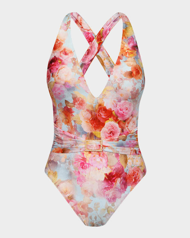Soft Cloud Floral Lisa Plunge One-Piece Swimsuit
